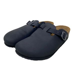 Naot suede buckle black clogs